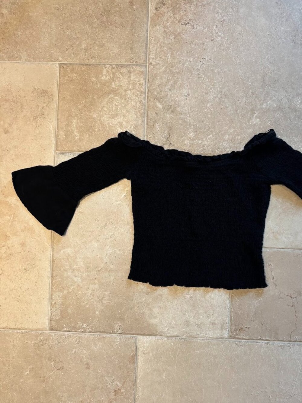 Smocked off the shoulder black top